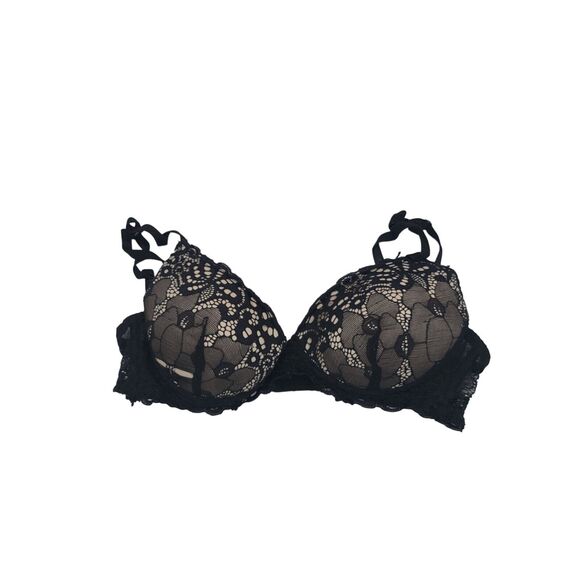 Marilyn Monroe Padded Push Up Bra 34B Womens Underwired Black Lace Overlay - Picture 1 of 5